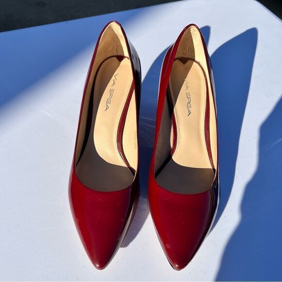 Via Spiga Red Wedge Heel Pointed Toe Shoe Size 9 1/2 - Picture 2 of 14